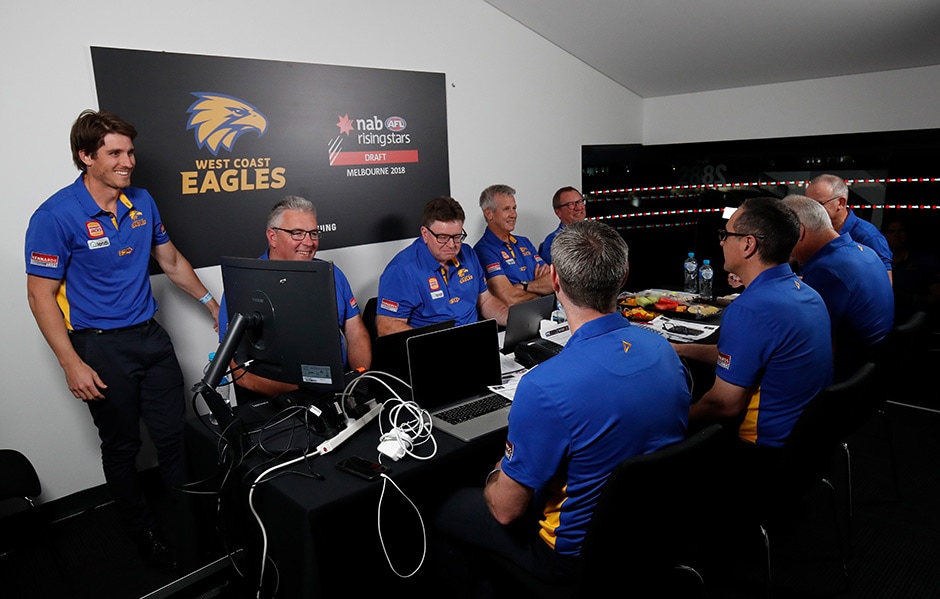 AFL 2018 Media - NAB AFL Draft MELBOURNE, AUSTRALIA - NOVEMBER 22: Eagles recruiting staff are seen during the 2018 NAB AFL Draft at Marvel Stadium on November 22, 2018 in Melbourne, Australia. (Photo by Adam Trafford/AFL Media)